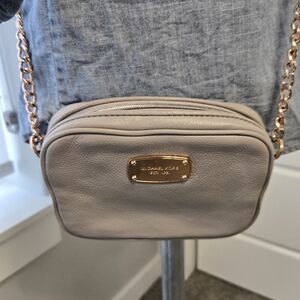 MICHAEL KORS MINI SET CROSSBODY BAG PURSE GREY LEATHER ROSE GOLD CHAIN WOMEN